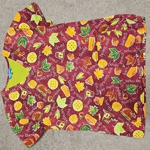 Thanksgiving Scrub Top, Size Medium